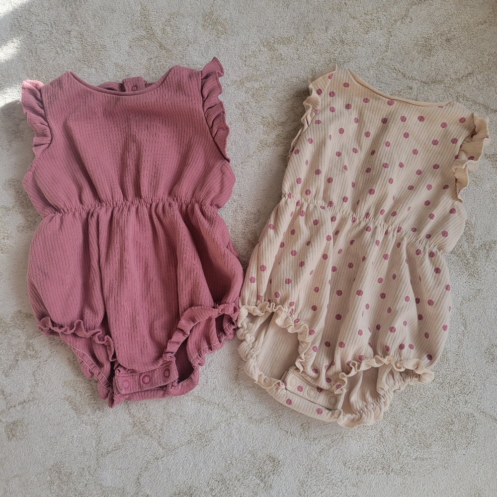 Next Baby Ribbed Pink Romper Set
